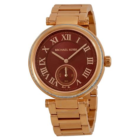 michael kors rose gold red dial watch